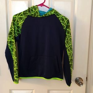 Navy blue hoodie with a florescent green pattern